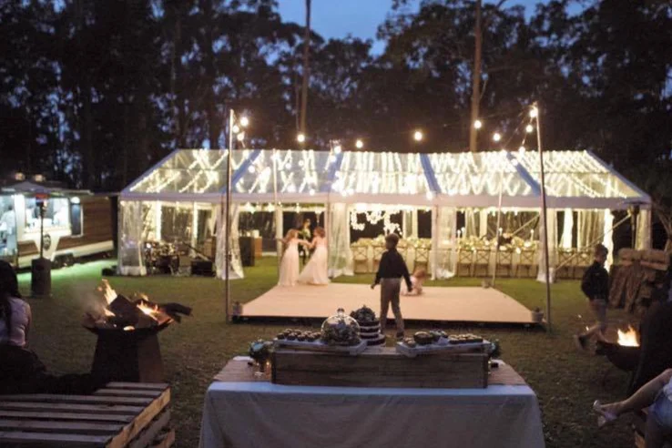 Marquee beautifully lit at night