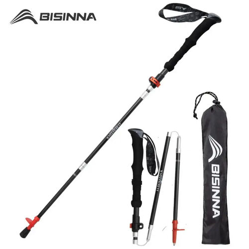 Bâtons de trekking / randonnée pliants en fibre de carbone, bâtons télescopiques pliables "BISINNA - DL017"