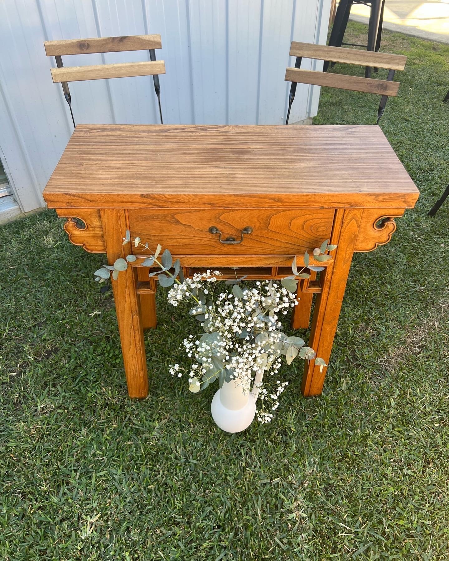 Small Wooden Signing Table with Carved Sides | Gold Coast Event Hire ...