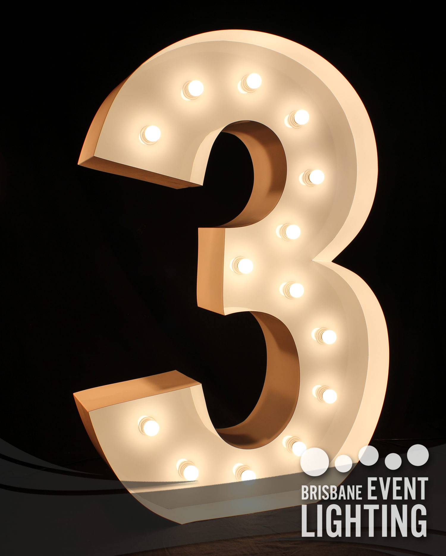 1.5m Light Up Number 3 Hire | Brisbane Event Lighting • Lighting Hire ...