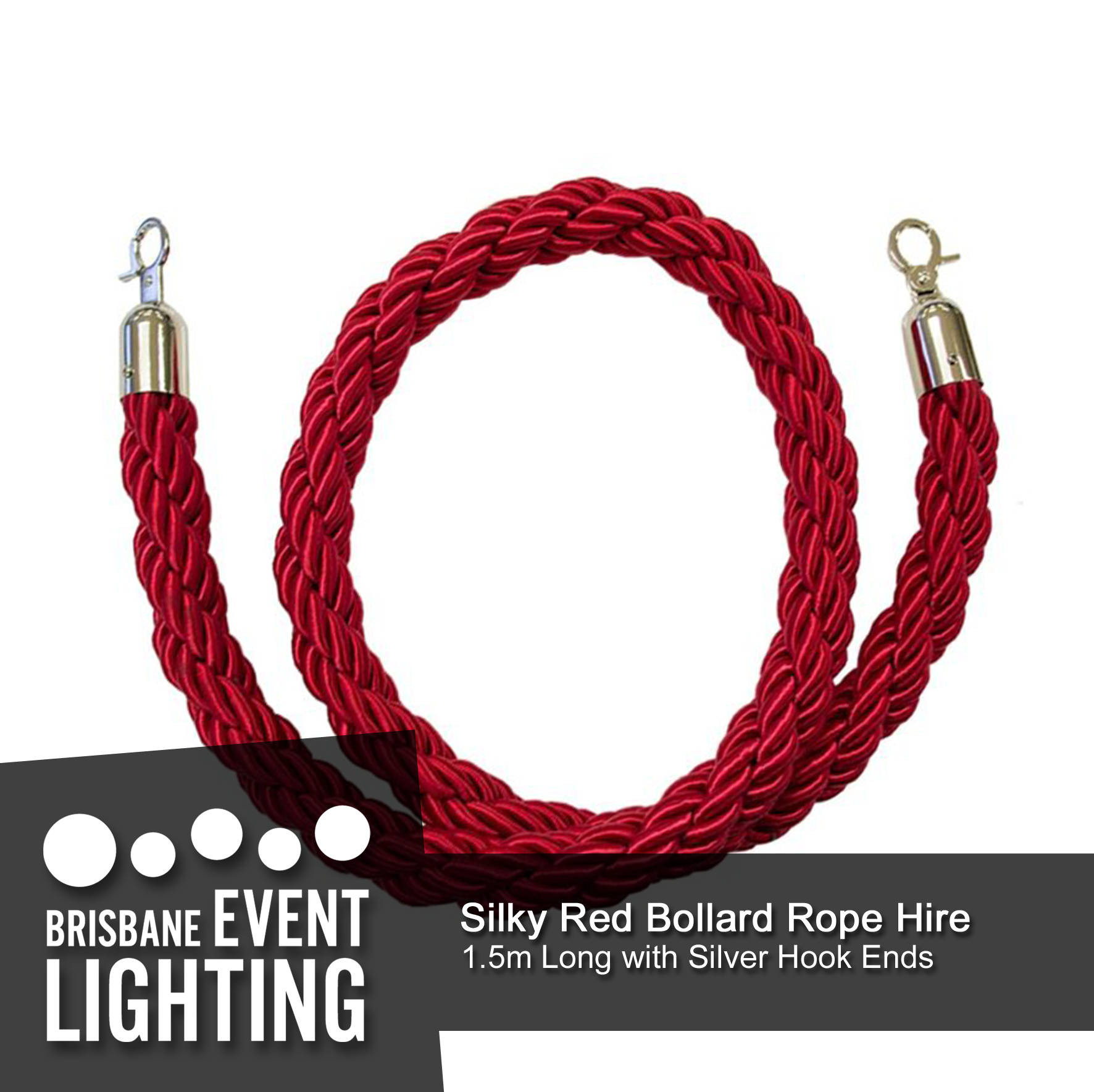 Bullards Rope 1.5m Red Bollard Rope Hire | Brisbane Event Lighting • Lighting Hire ...