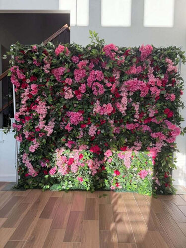 Green Flower Wall with Pink Flowers