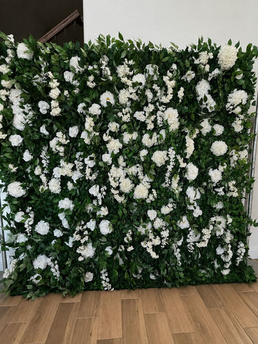 Green Flower Wall with White Flowers