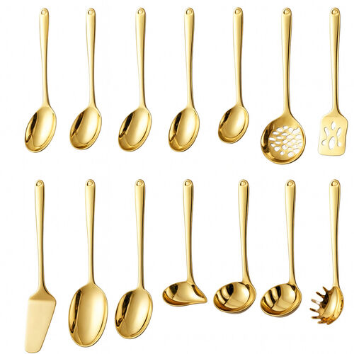 14-Piece Stainless Steel Serving Set – Gold
