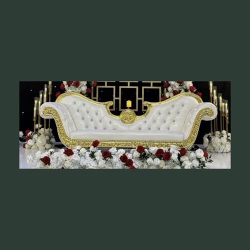 White & Gold Tufted Loveseat