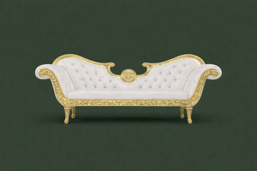 White & Gold Tufted Loveseat