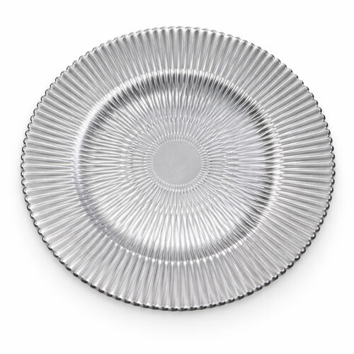 Silver Ribbed Glass Charger Plate