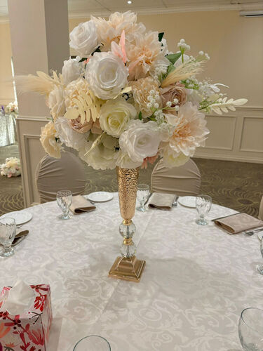 Floral Centerpiece on Gold Vase