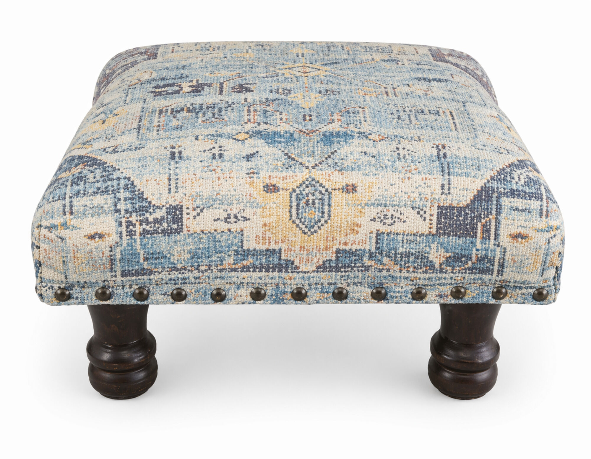 Aztec Patterned Blue Low Stool