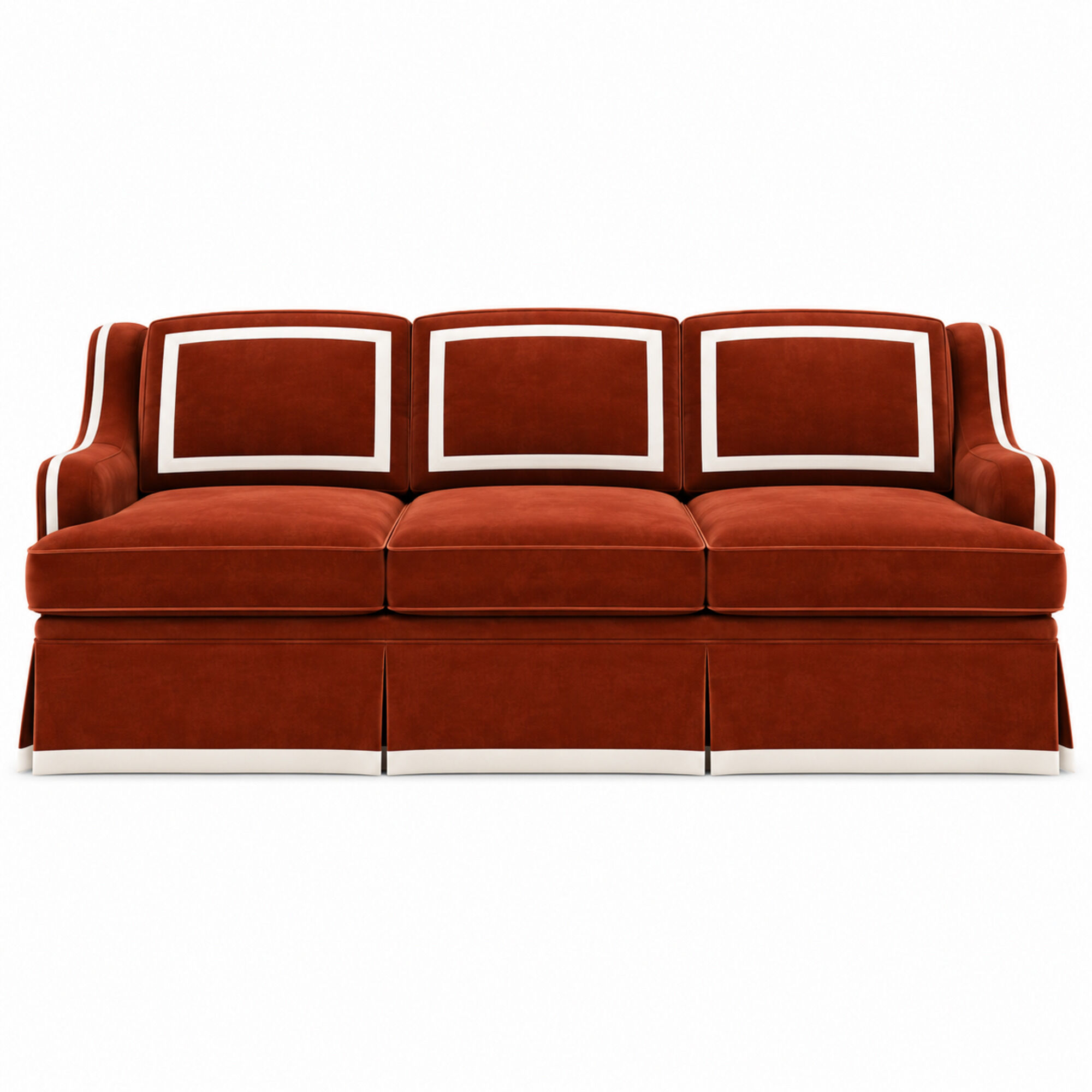 Château Sofa Burnt Orange White Trim