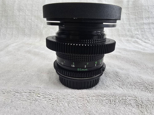 Cine Conversion Canon nFD 85mm f/1.8 to EF with Caps and Step Up Ring for Matte Box, De-Clicked Aperture