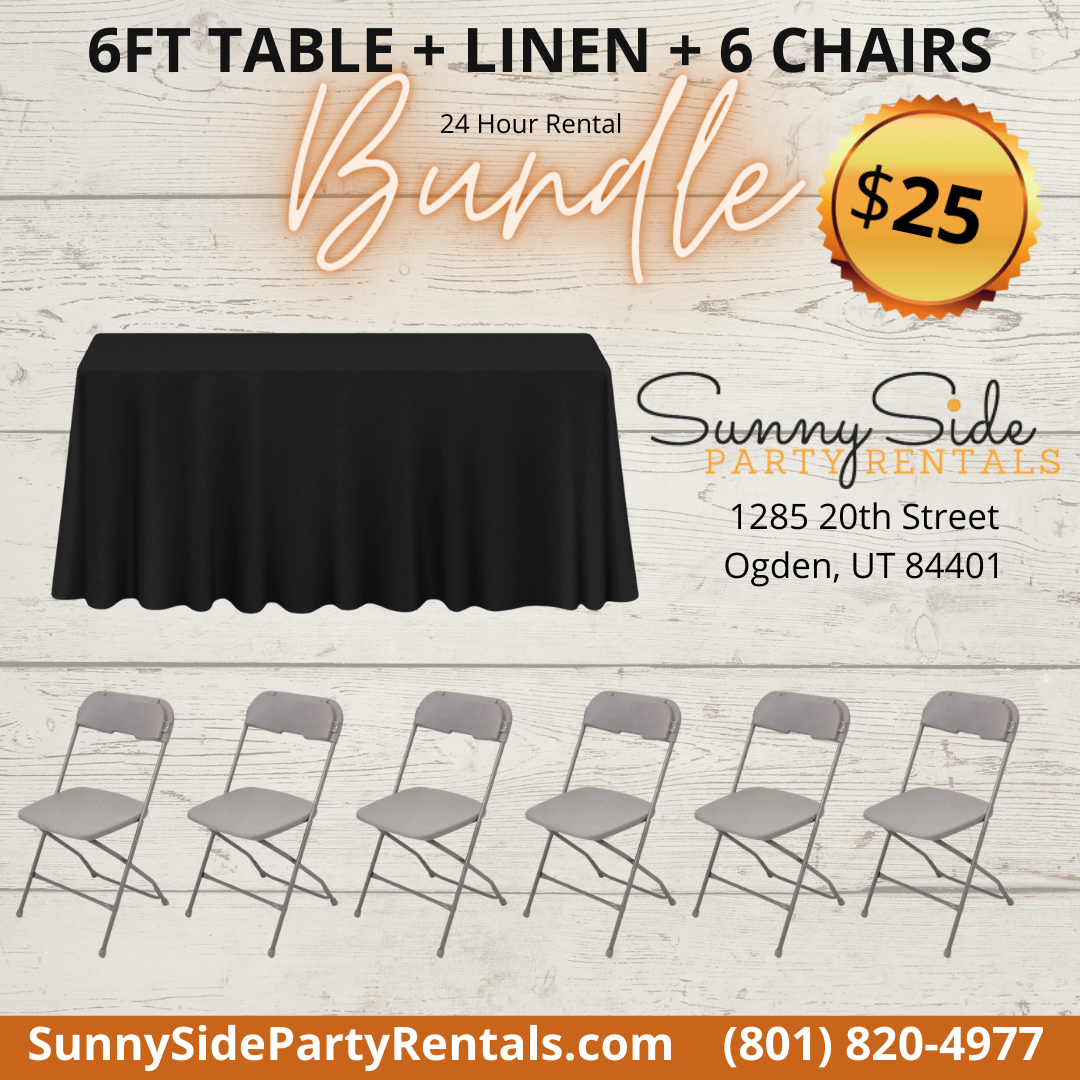 6ft Table Linen & 6 Chairs Rental | Complete Event Setup | Sunny Side ...