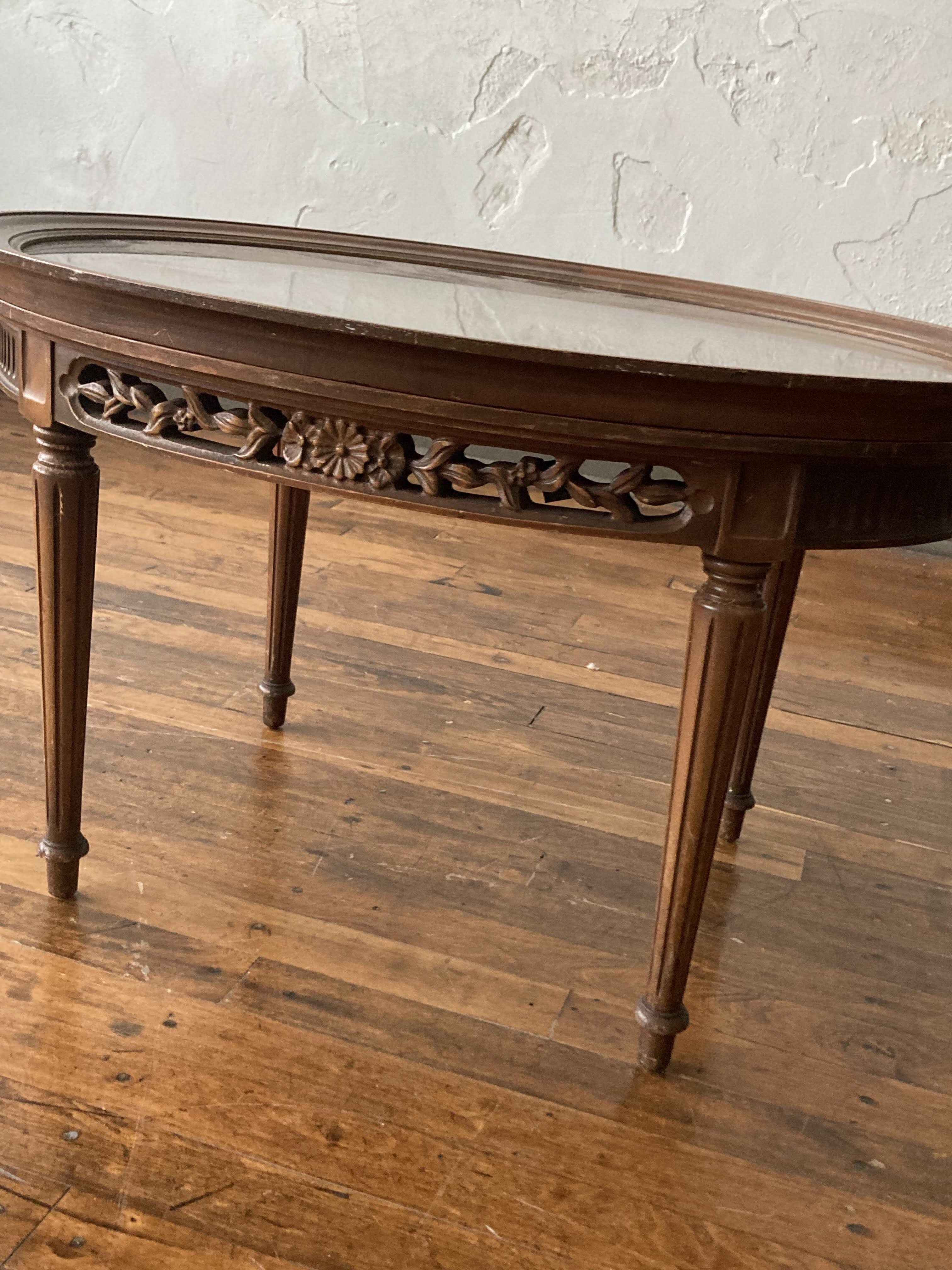 Vintage Stained Wood Accent Table w/ Carved Detail | A Bushel and A ...