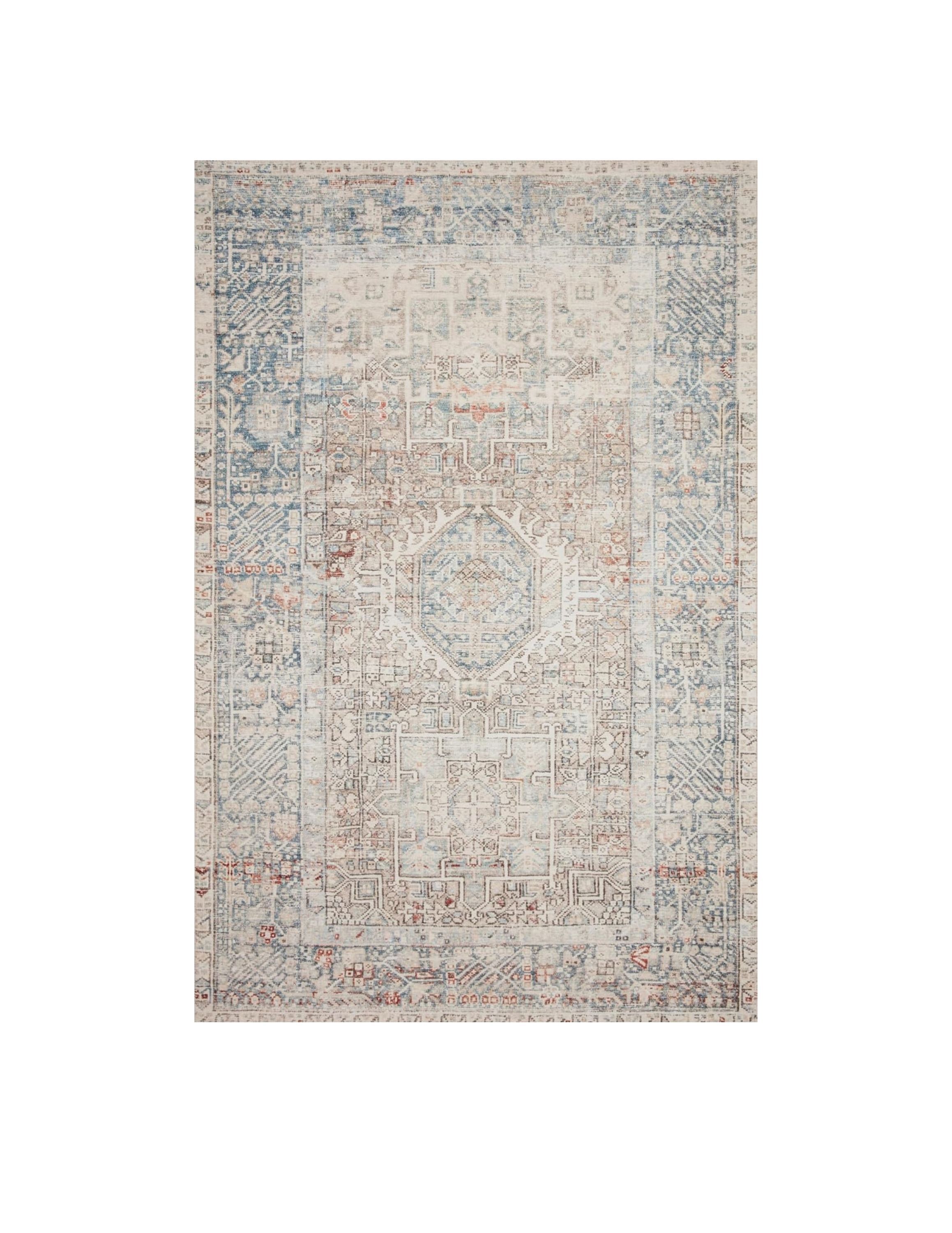 Cream And Rust Pattern Rug 5x7 Cream Rug with Blue & Rust Pattern | Design Eye Rentals - Austin