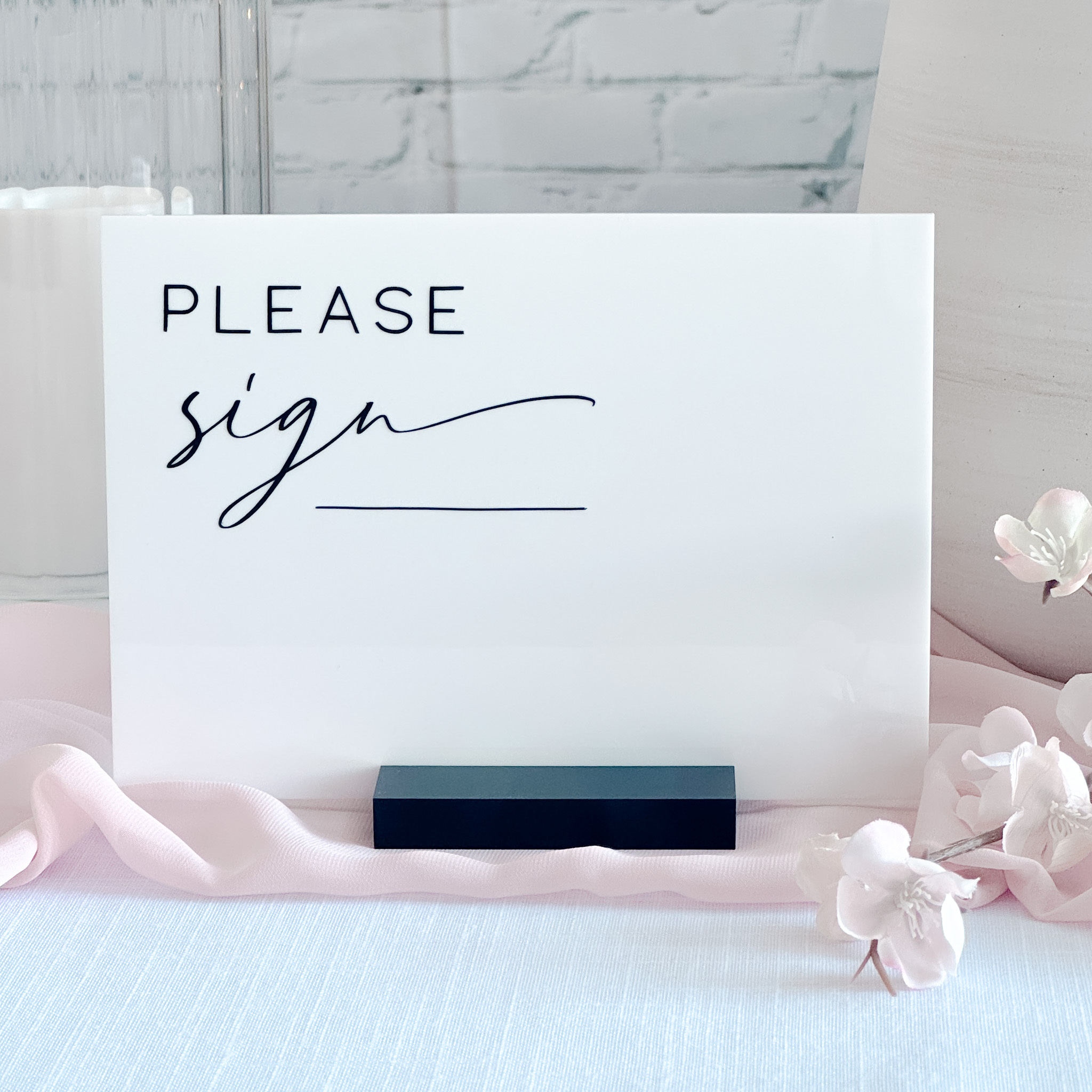 Please Sign Acrylic Sign (Oslo) - White/Black | BOXWOOD EVENTS LTD.