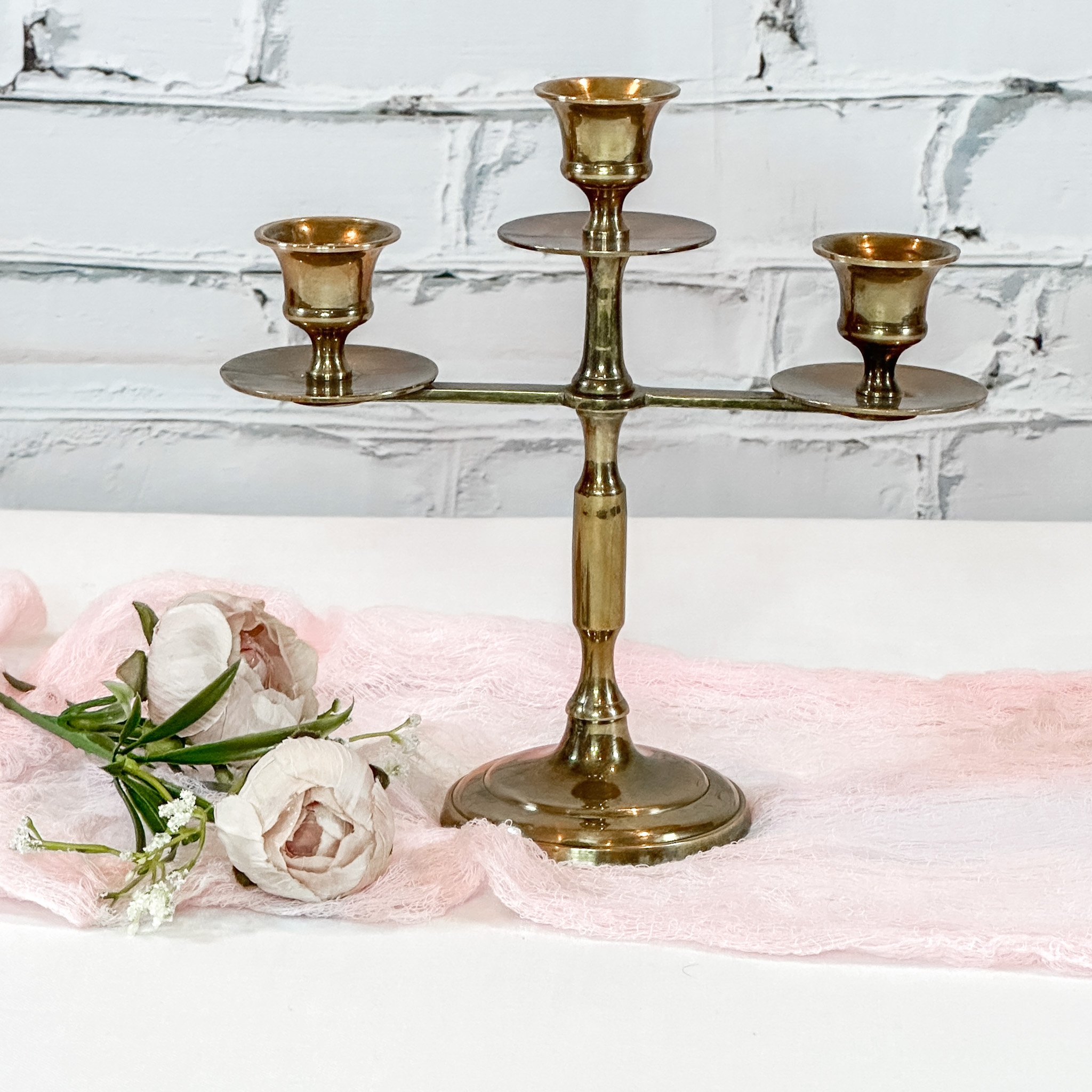 Brass Candelabra 3 candle BOXWOOD EVENTS LTD.