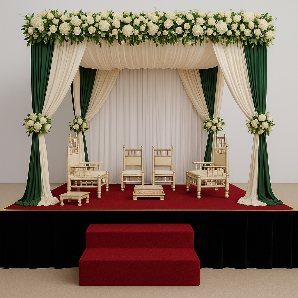 Green & Ivory Fabric Mandap | Getzhire - Party Hire Equipment Perth ...